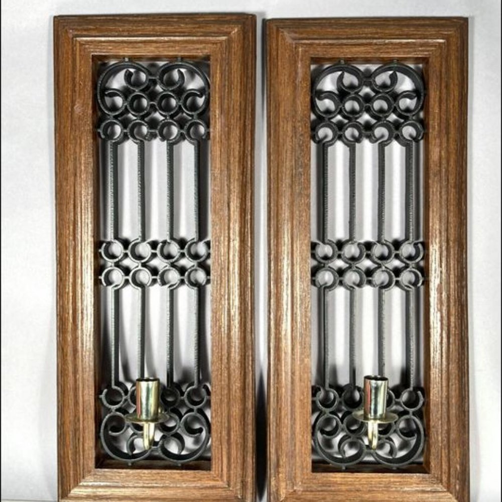 Pair Vintage Mid Century wall Sconces Hanging Hacienda 20 Inch DIY potential